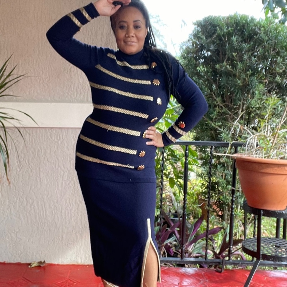 Sailor Inspired Knit 2 Piece Skirt Set